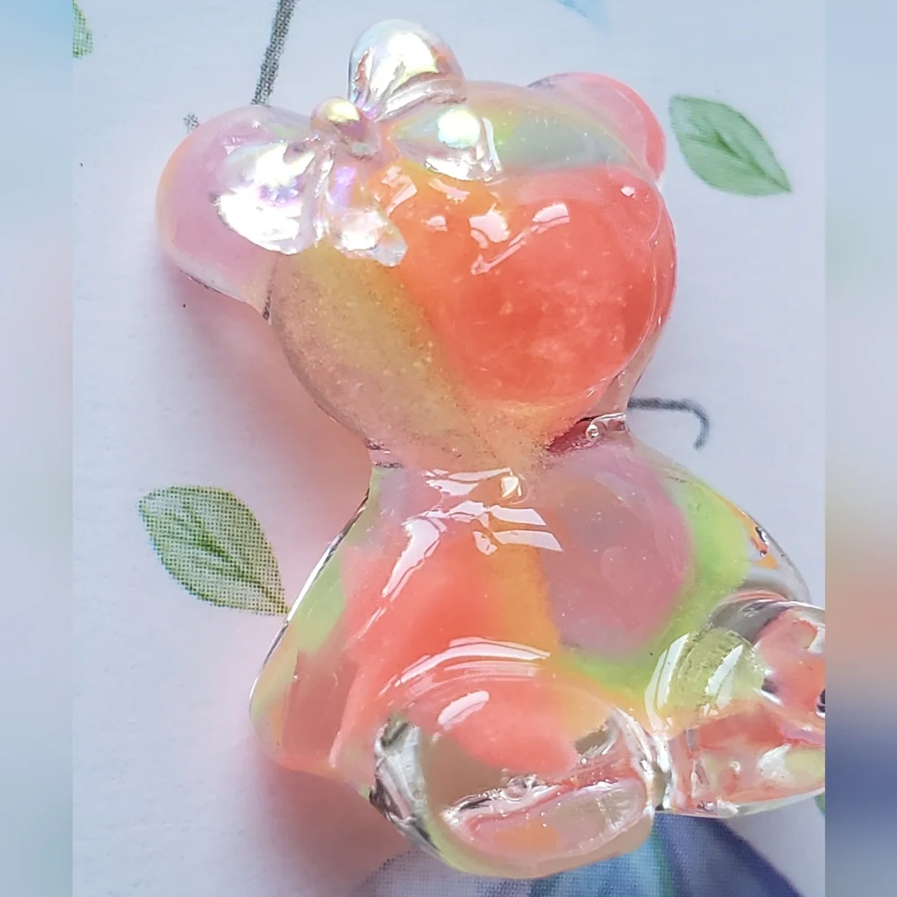 Handmade Rainbow Bear with Bows Stud Earrings - Reacts to UV Light - Picture 2 of 8